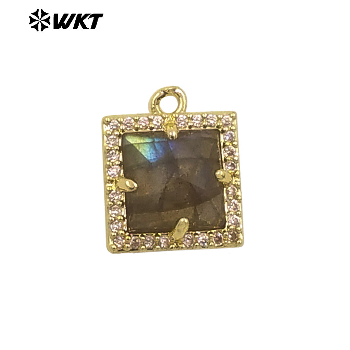 WT-P1994 Wholesale Jewelry Colorful Square Shape Gemstone Tiny Pendant With Zircon Paved Earring Fine Accessory Making