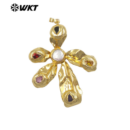 WT-JP454 Gorgeous Gold Plated Natural Freshwater Pearl And Cubic Zircon Windmill Shape Charm Pendant For Fashion Jewelry Making