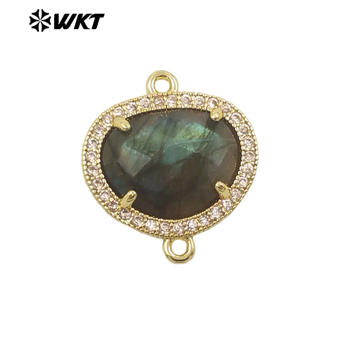 WT-C335 High Quality Wholesale Small Zircon Round MultiVariety Natural Gemstone Necklace Pendant Connector Double Hoop for Women