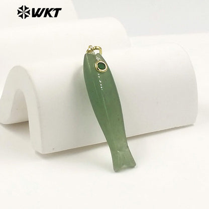 WT-P2114 Interesting Cute Style Natural Gemstones And Zircon Long Fish Shape Charms Pendants For Women Trendy Earrings DIY