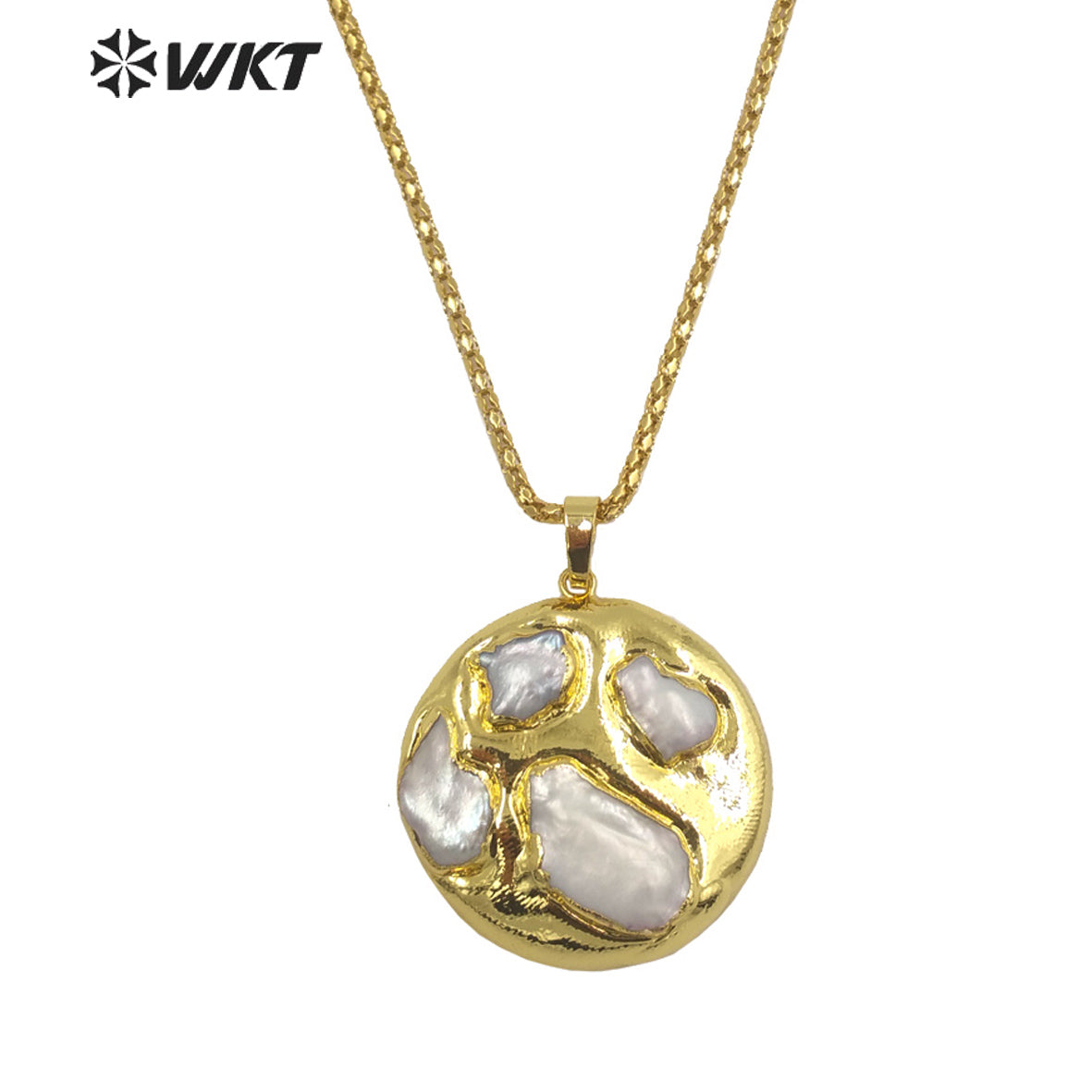 WT-N1448 WKT Exclusive Design Fashion 18K Real Gold Plated Tourmaline&Fluorite Natural Stone Pendant Necklace