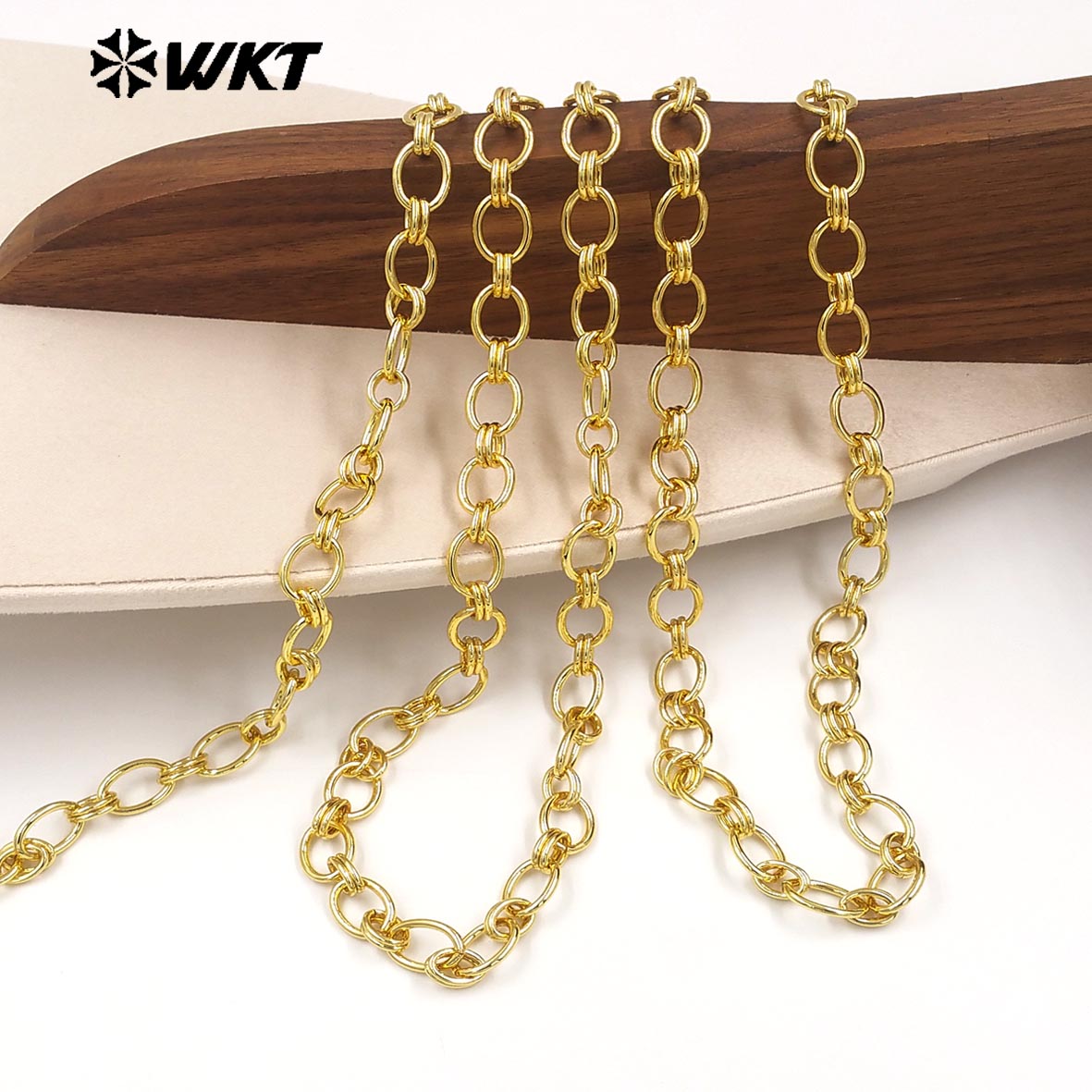 WT-BC272 Minimalism 18K Gold Electroplated On Yellow Brass Double Circles Metal Oval Chain For Men And Women Jewelry Making