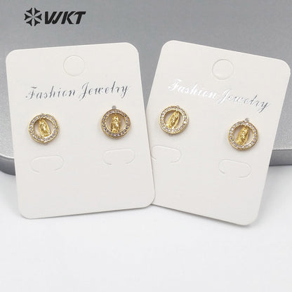 WT-ME103 Wholesale Newest Vintage Style Cubic Zircon Fashion Light Luxury Round Shaped Micro Paved Earrings Studs