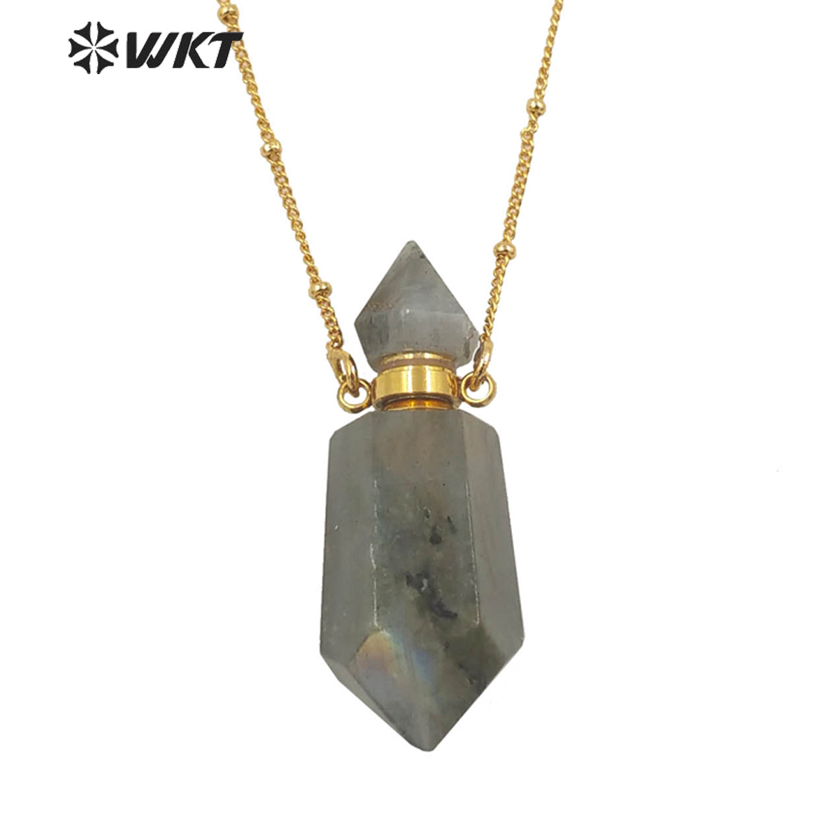 WT-N1355 WKT 2022 Special Natural Stone Labradorite Perfume Bottle Pendant Necklace Noble Style Stone Pendant Women Necklace