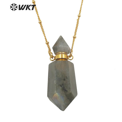 WT-N1355 WKT 2022 Special Natural Stone Labradorite Perfume Bottle Pendant Necklace Noble Style Stone Pendant Women Necklace