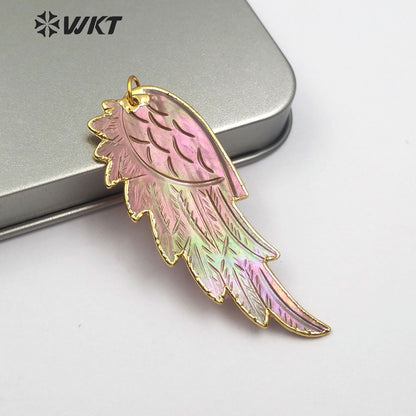 WT-P853 Hot Exclusive Natural Hand Carved Shell Feather Pendant 18k Gold Dipped Shell Feather Pendant