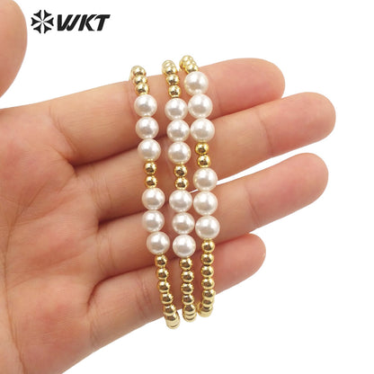WT-MPB042 WKT 2022 Hot Style Retro Court Natural Freshwater Pearl Bracelet Stitching Gold Small Beads Bracelet Gift Jewelry