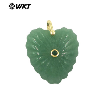 WT-P2091 Fashion Wholesale Natural Gemstone Hand Carved Heart Shape Gold Pendants For Friends Anniversary Gift Accessories