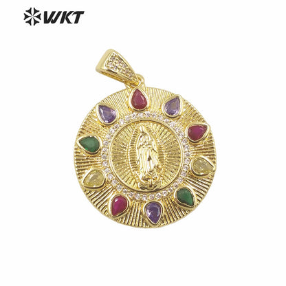 WT-MP282 Newest Vintage Style Colorful Female Deity Shaped Rectangle Shaped Cubic Zircon Madonna Design Pendant