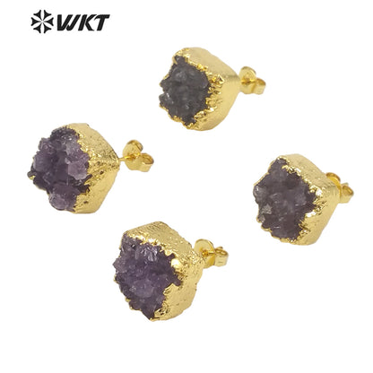 WT-E652 New Arrival Earrings Studs Wholesale Amethyst Stone Beautiful and Elegant Fashion Earrings for Lady As Luxury Gift