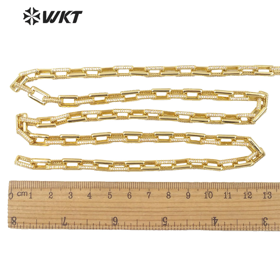 WT-BC144 Newest Hot Square Gold Plated Cubic Zircon Brass Chain Women Fashion Jewelry Necklace Diy Chain Cz Brass Chain