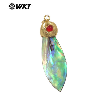 WT-JP447 Wholesale Vintage Design Gold Plated Natural Abalone Shell Sword Shape Little Pendants As Earrings Necklace DIY Finding