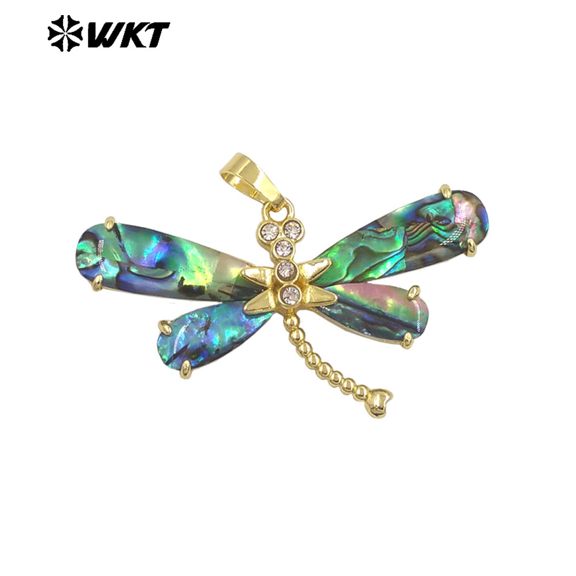 WT-JP438 Delicate 18K Gold Plated Natural Abalone Shell Dragonfly Shape Pendant For Ladies Beautiful Jewelry Handmade