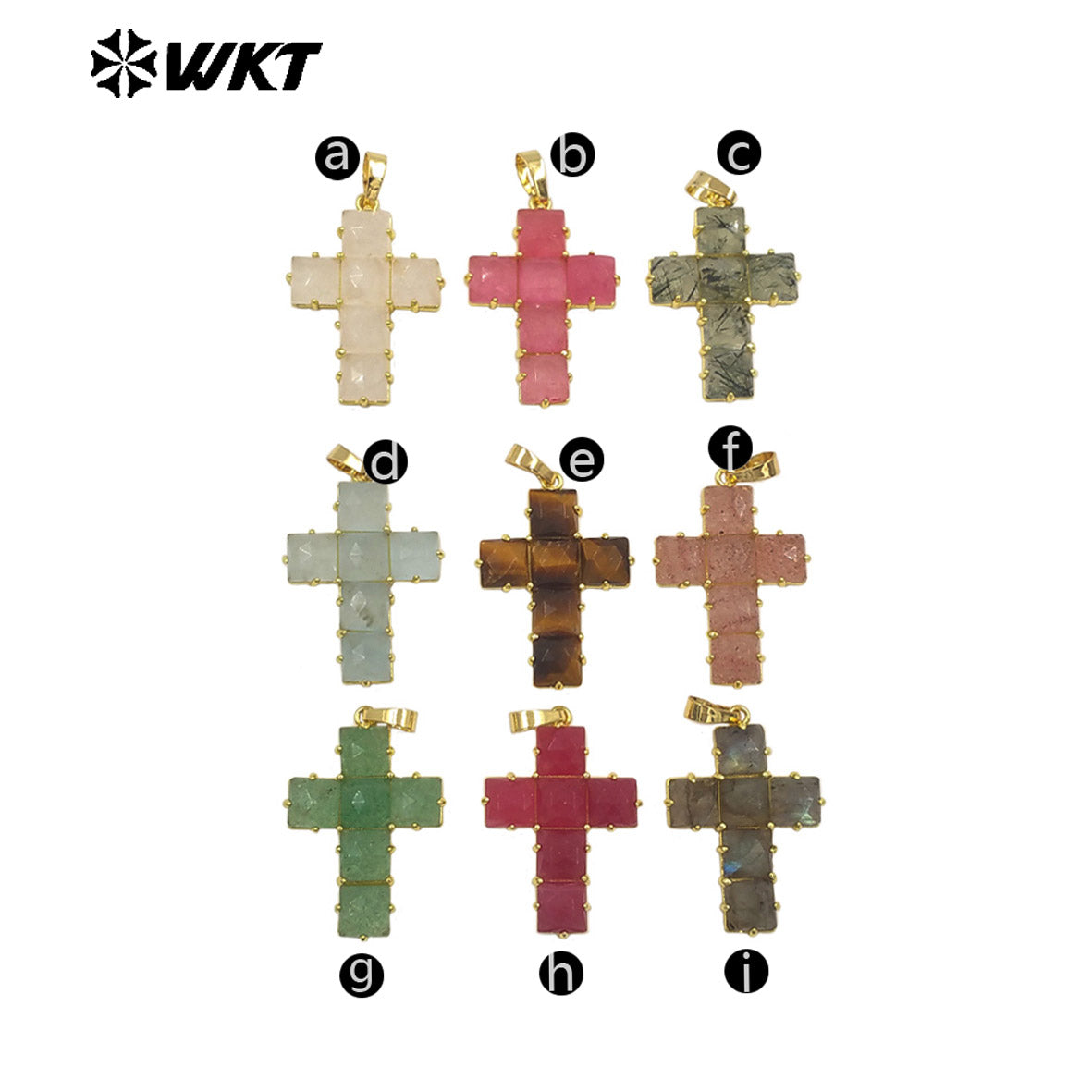 WT-P2113 Wonderful Gold Plated Square Natural Gemstones Splicing Cross Shape Pendants As Friend Handmade Jewelry Gift Findings
