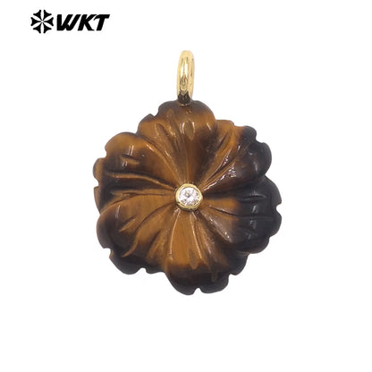 WT-JP522 Popular Trendy Zircon And Colorful Natural Gemstones Hand Carved Flower Shape Gold Pendants For Lady Jewelry Design