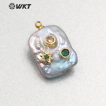 MP134 Newest High Quality Diversified Patterns Micro Pave Rectangular Pendant Sparkling Lady Jewelry Freshwater Pearl Pendant
