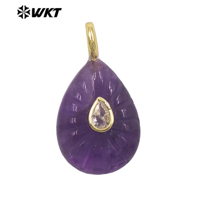 WT-P2142 Simple Fashionable Style Natural Gemstones Setting In Zircon Waterdrop Shape Pendant As Female Necklace Findings