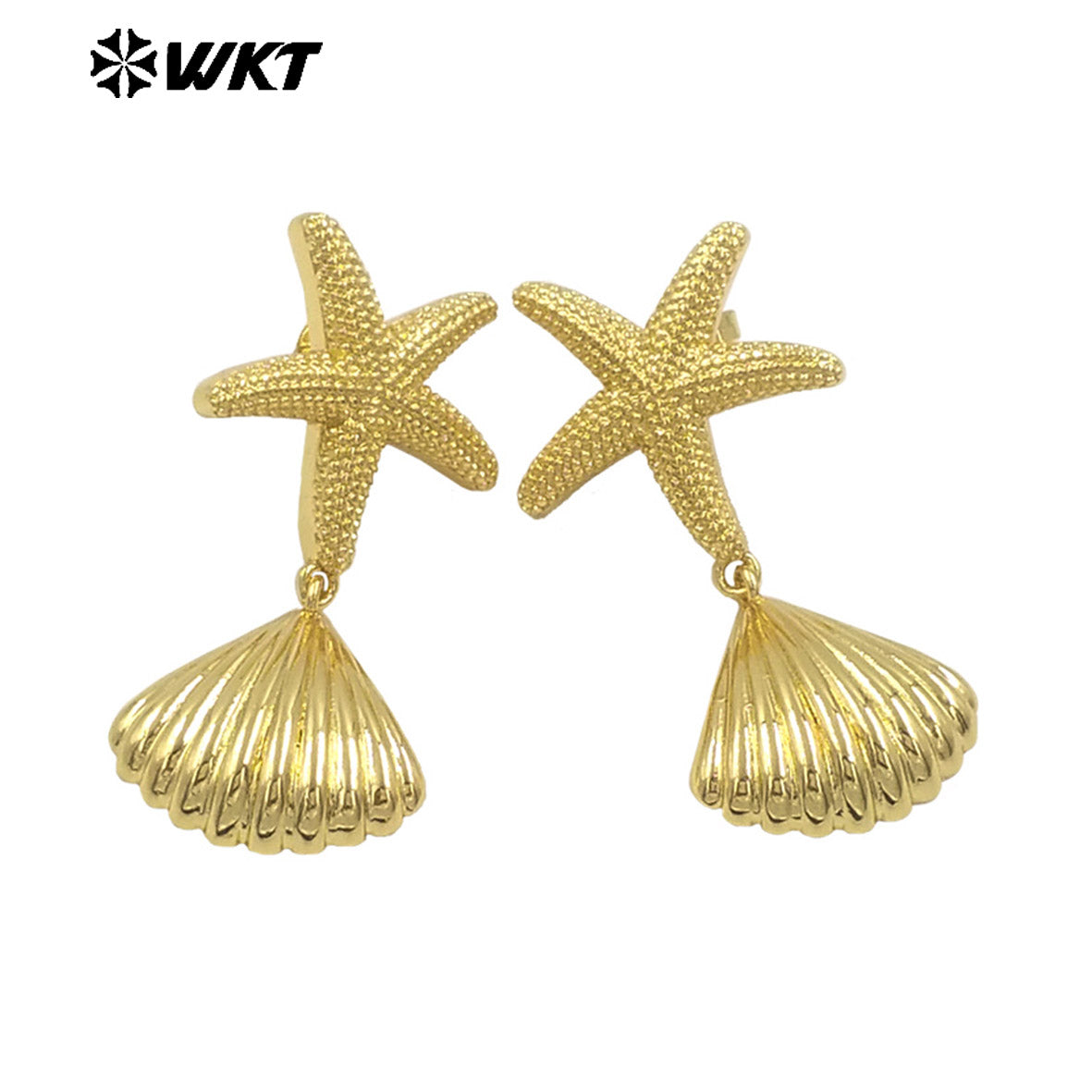 WT-E762 New Design 18K Gold Plated and Silver Star Shell Earrings Perfect for Women on the Beach As Daily Decoration and Gift