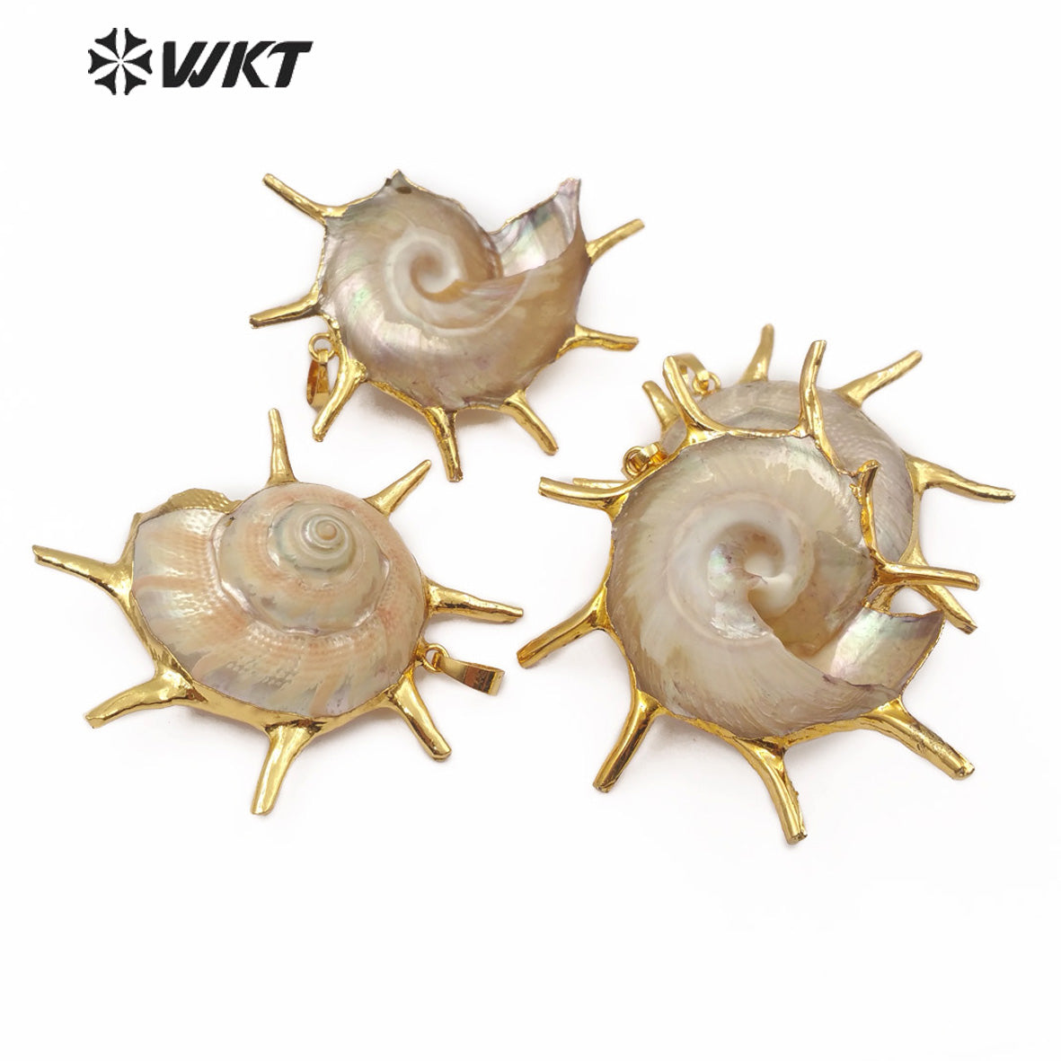 WT-JP134 Wonderful Fashion 18K Gold Electroplated Natural Trumpet Shell Pendant For Women Necklace Earrings DIY Making