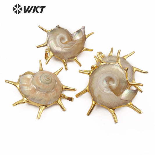 WT-JP134 Wonderful Fashion 18K Gold Electroplated Natural Trumpet Shell Pendant For Women Necklace Earrings DIY Making