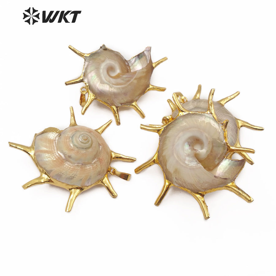 WT-JP134 Wonderful Fashion 18K Gold Electroplated Natural Trumpet Shell Pendant For Women Necklace Earrings DIY Making