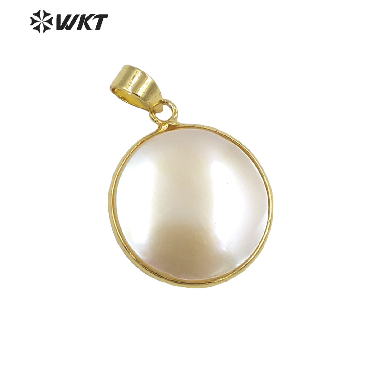 WT-JP354 Amazing Brightly Round Natural Mabe Gold Bezel Resist Tarnishable Shell Pendants for Necklace Design