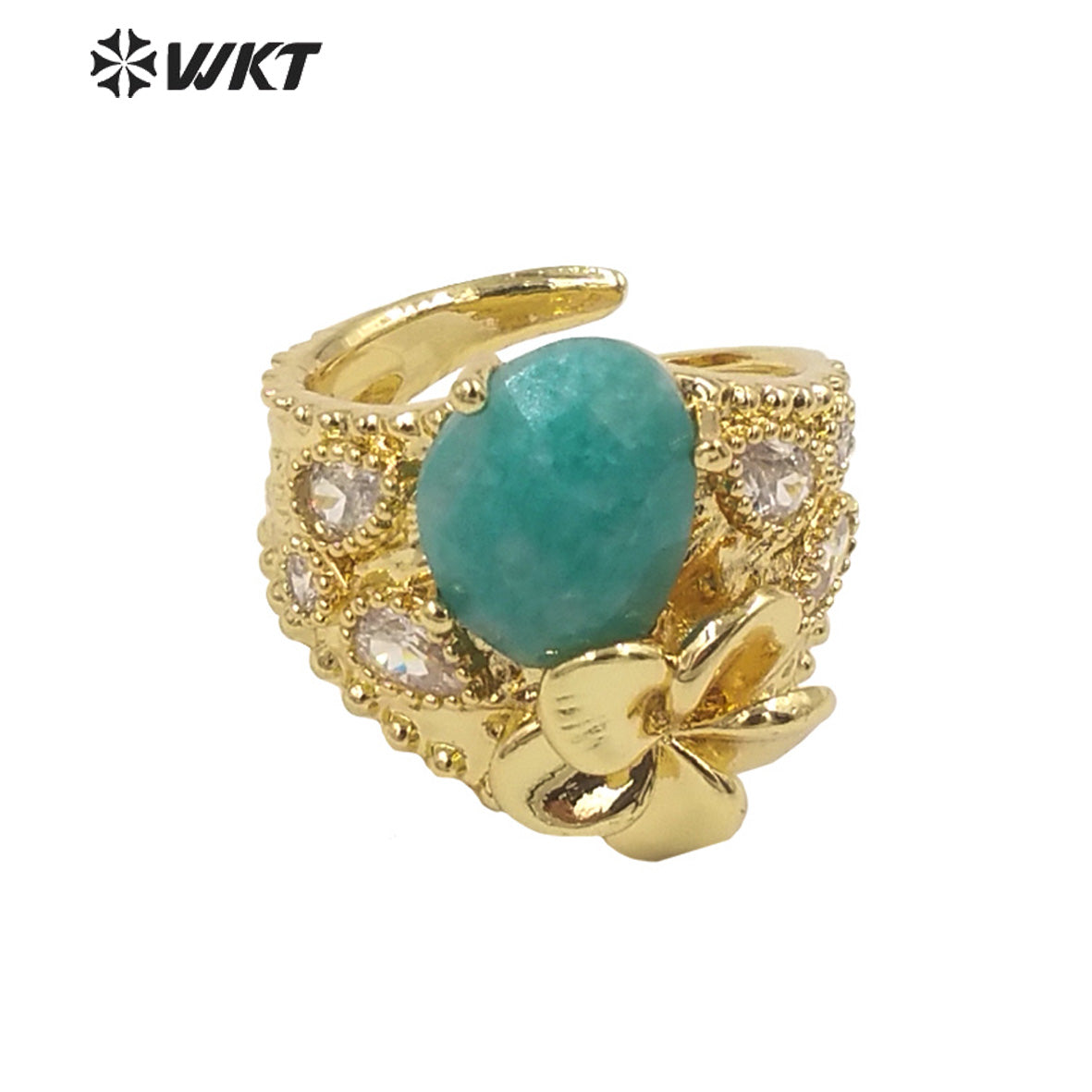 WT-R485 WKT Fashion Design Trendy Gift for Women Colorful High Quality Gorgeous Natural Gemstone and Zircon Stone Ring