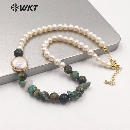WT-JN122 WKT 14 Inch Long Pearl Necklace Hand Make Strand Beads Necklace Office Lady White Pearl Stone Choker Necklace