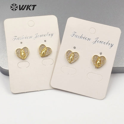 WT-ME100 Wholesale Newest Vintage Style Cubic Zircon Heart Shaped Fashion Light Luxury With Enamel Micro Paved Earrings Studs