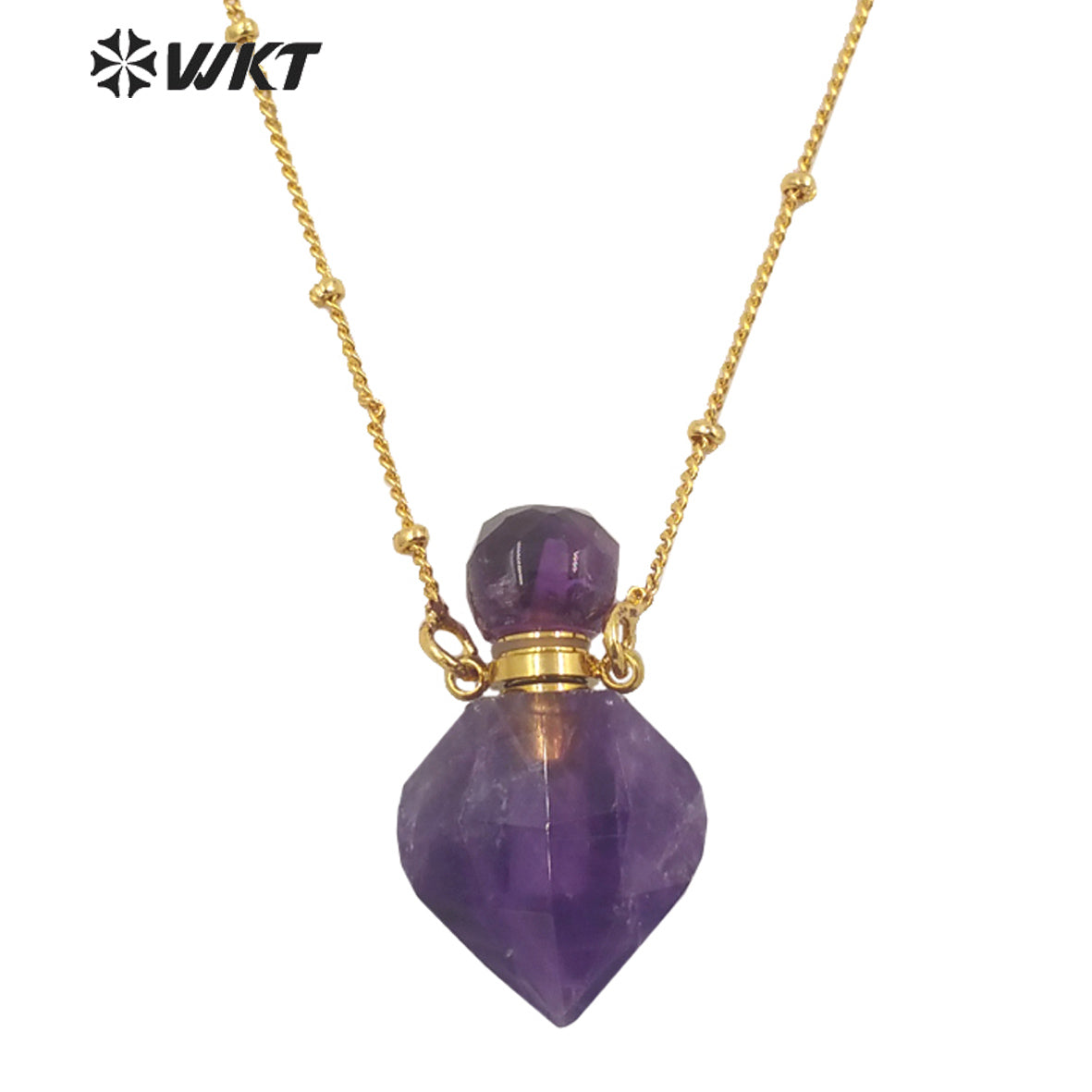WT-N1358 WKT Hot Style Natural Crystal pink Quartz Amethyst Yellow Citrine Perfume Bottle Necklace Fine Pendent Necklace Women
