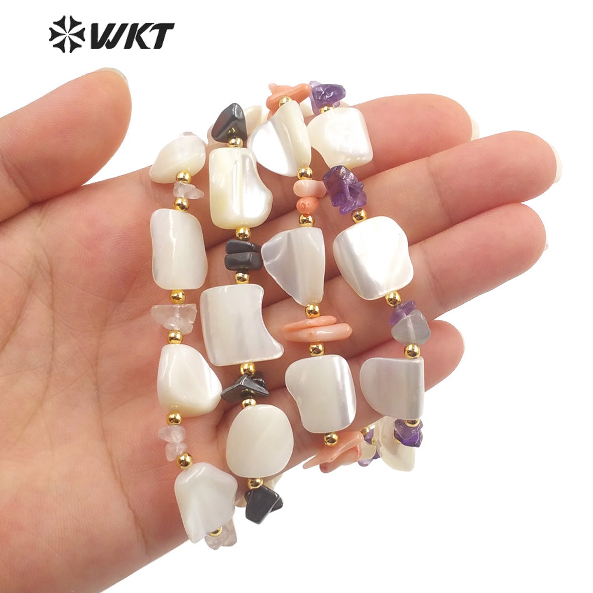 WT-MPB082 Summer Jewelry Natural Shell Beads Design Bracelets Vintage Women Vintage Mixture Shell Bracelet for Party