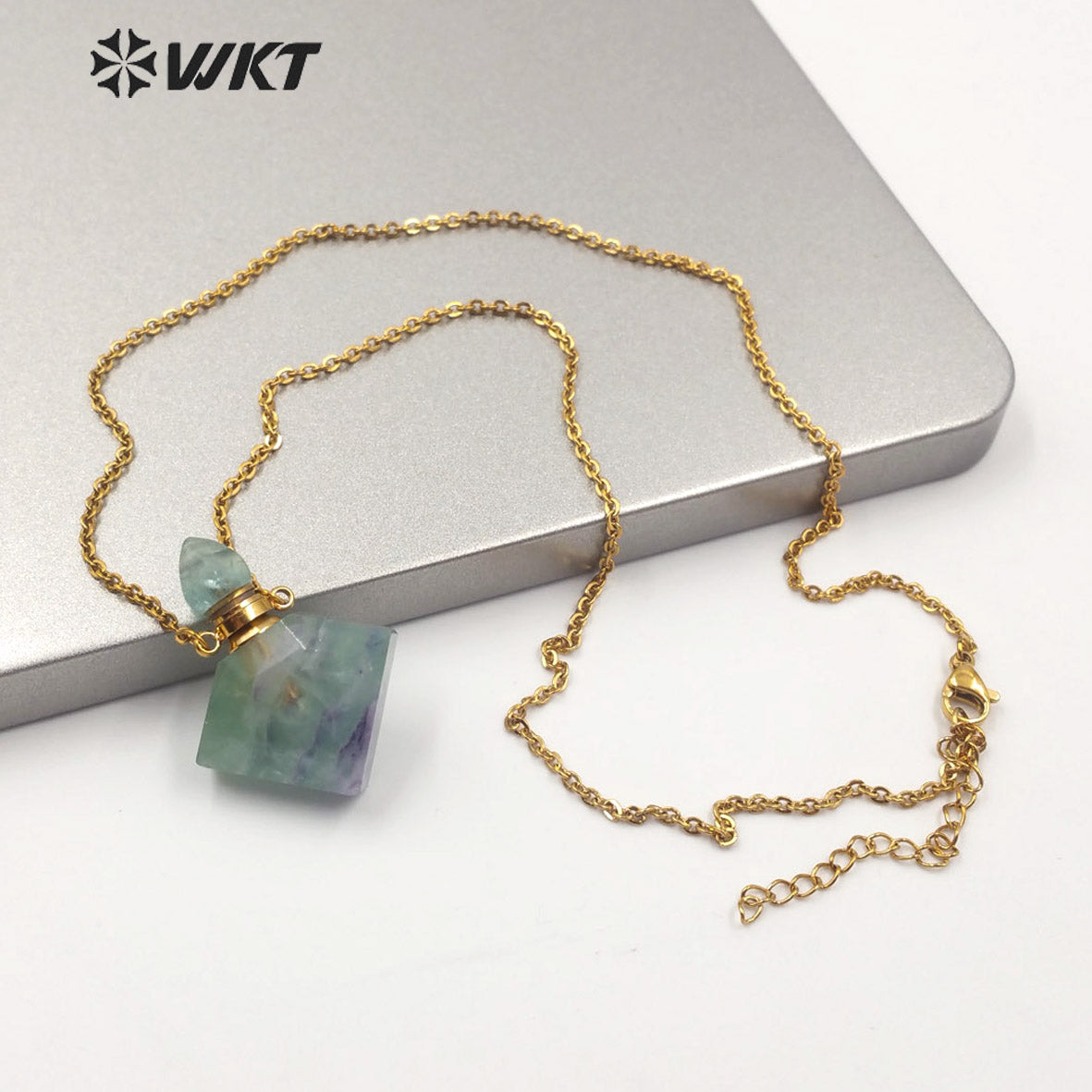 WT-N1191 Newest Natural Gemstone Perfume Bottle Necklace Elegant Silver or Gold Plated Women Perfume Bottle Necklace