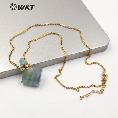 WT-N1191 Newest Natural Gemstone Perfume Bottle Necklace Elegant Silver or Gold Plated Women Perfume Bottle Necklace