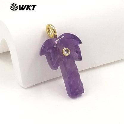WT-P2109 Exquisite Design Zircon And Natural Gemstones Carved Coconut Trees Shape Pendants As Women Fashion Jewelry Accessory
