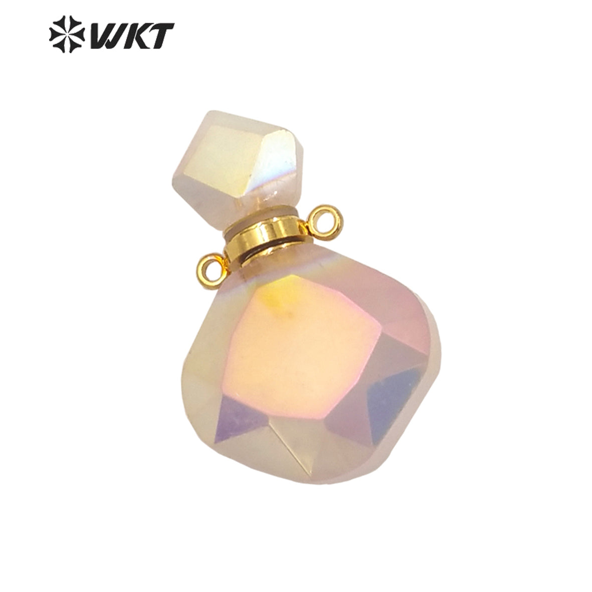 WT-P1675 WKT New Natural Gemstone Rose Quartz Aura Perfume Bottle Jewelry Pendant Lady Elegant Small Charm Stone Perfume Bottle