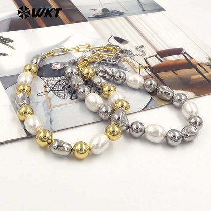 WT-JN305 the New Simple Natural Brass 18K Gold Plated Silver Round Flat Bead Shell Chain Necklace for Women As Special Gift