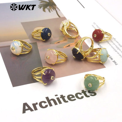 WT-R603 Newest Lovely Style Gold Plated Natural Gemstones And Zircon Round Women Rings For Party Wearing Decorative Jewelry