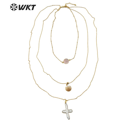 WT-JN109 Exclusive Design One Set Pearl and Stones Necklace Lady New Fashion Jewelry Pearl With Stone Necklace