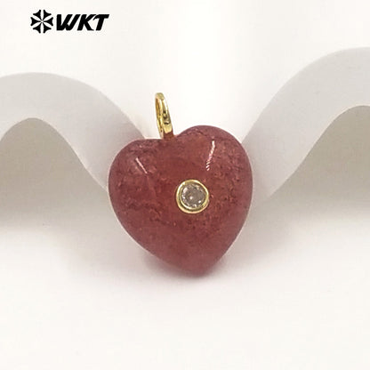 WT-P2111 Delicate Romantic Zircon And Natural Gemstones Smooth Heart Shape Little Pendants For Female Necklaces Making