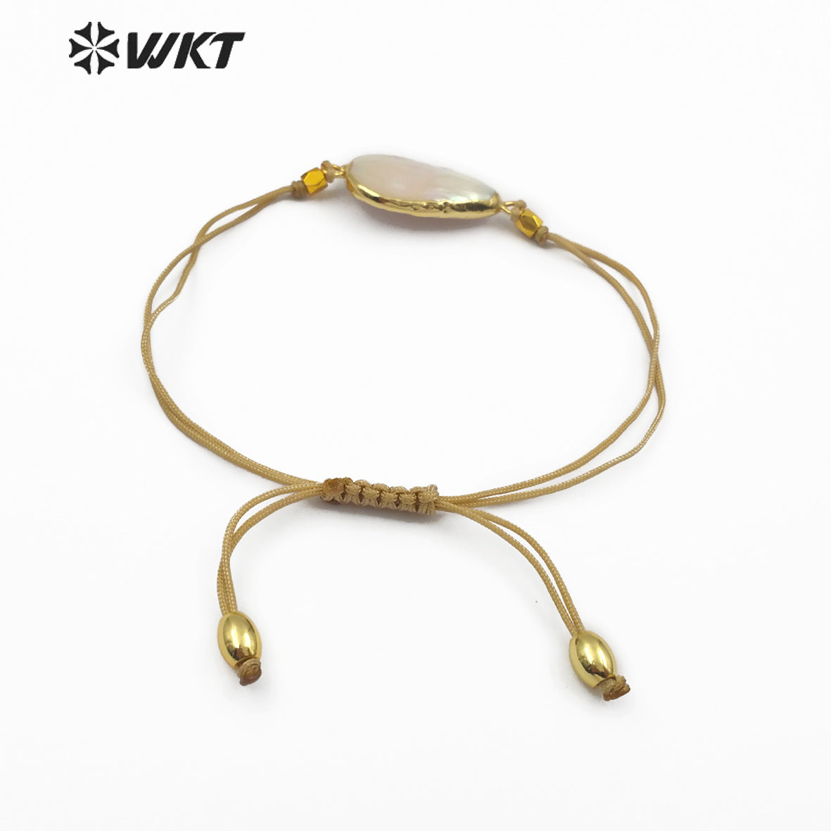 WT-B447 Handmade Pearl Bracelet Teardrop Shape Pendant With Gold Trim Rope Adjustable Jewelry Natural Freshwater Pearl Bracelet