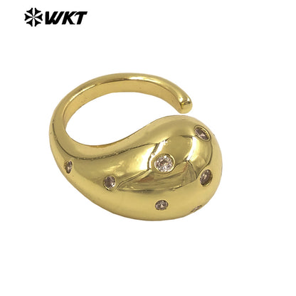 WT-R593 Factory Wholesale Classical Gold Plated Yellow Brass And Zircon Metal Ring As Women Dance Party Wearing Accessory