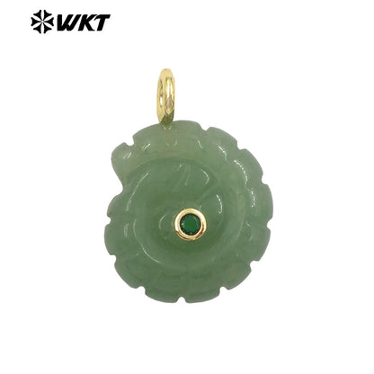 WT-P2051 Good Quality Cute Design Zircon Gold Plated Natural Gemstones Carved Trumpet Pendants As Friend Gift DIY Jewelry