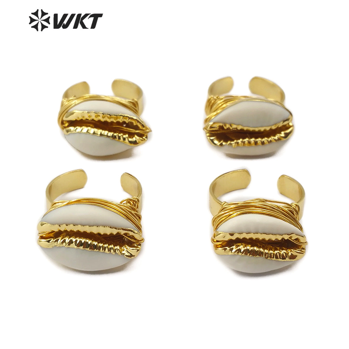 WT-R339 Wholesale Wire Wrapped Cowrie Ring New Arrival Natural Cowrie Gold Electroplated Ring Women Charm Jewelry Ring