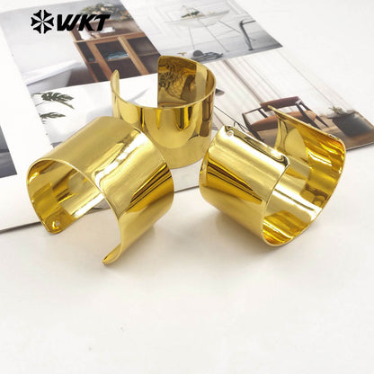WT-B679 New Design High Quality18K Gold Plated Natural Yellow Brass Wide Bright Face Adjustable Unisex Bracelet Jewelry Finished