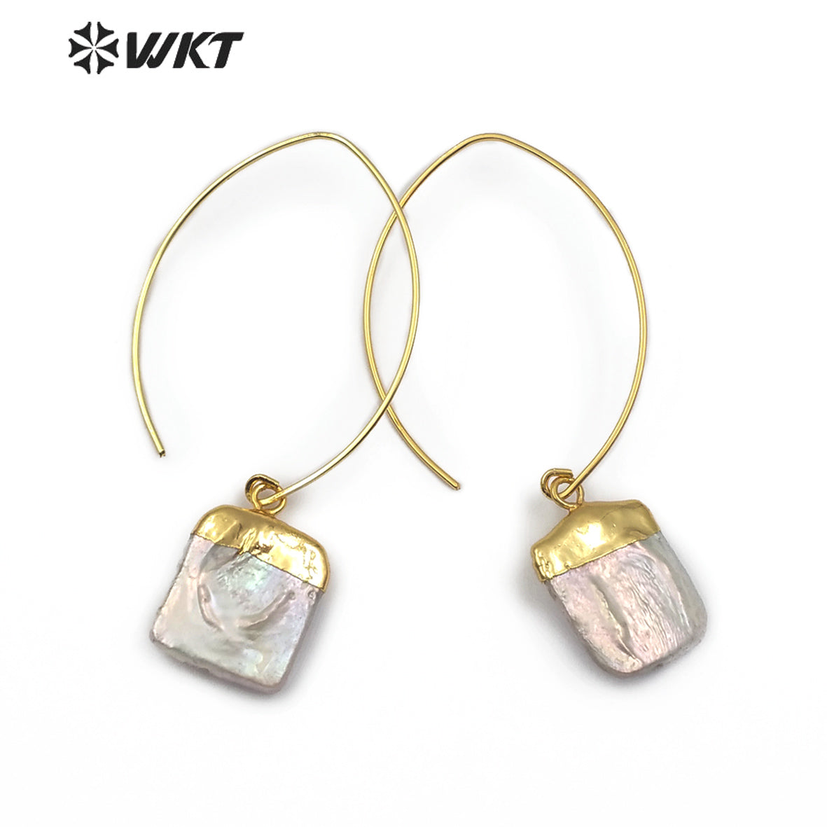 WT-E492 Gold Capped Pearl Pendant With Metal Hoop Vintage Pearl Jewelry for Women Square Shape Natural Freshwater Pearl Earring