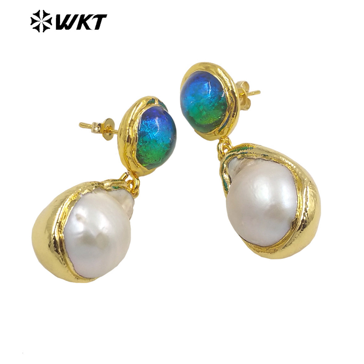 WT-MPE097 Baroque Pearl&Colour Glaze Romantic Fashion Gift for Lady 18k Gold Trendy Gemstone Jewelry Pendant Weeding Earrings