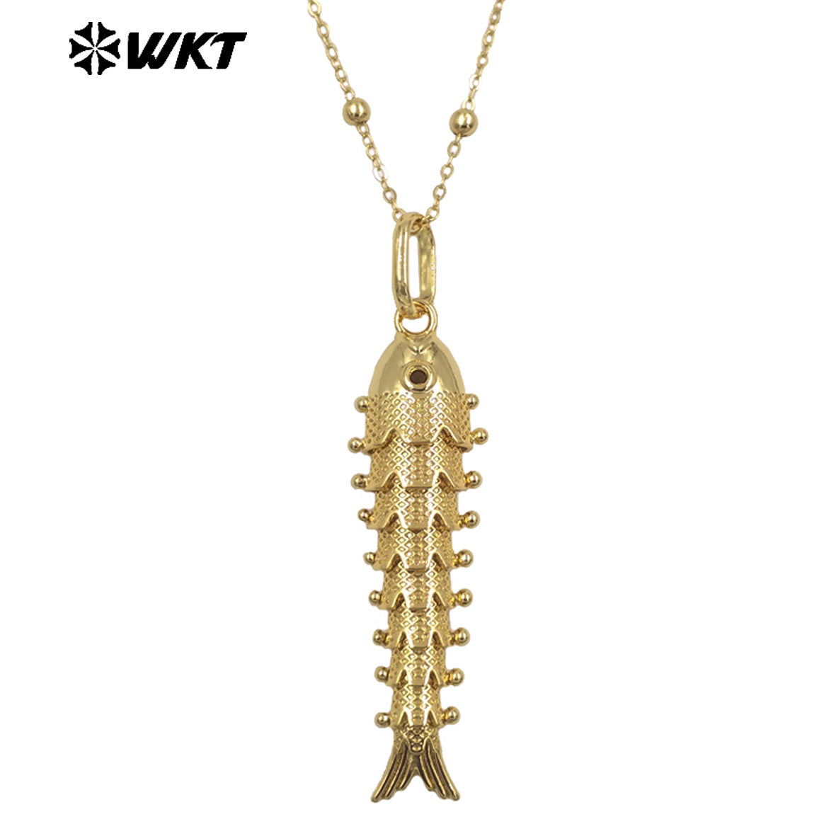 WT-N1515 Exquisite Thin Beads Chain Gold Electroplated Yellow Brass Fish Shape Pendant Necklace For Friends New Year Gift