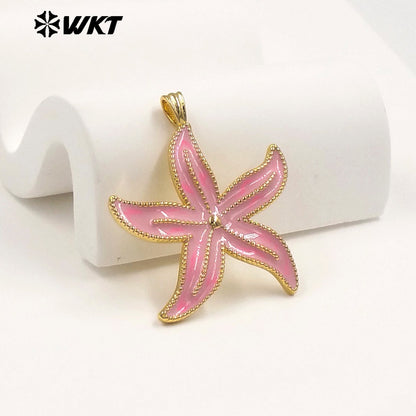WT-P2117 Wonderful Charms Gold Plated Drop Oil Colorful Starfish Shape Pendants For Summer Style Necklace DIY Accessories