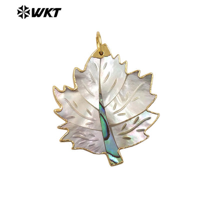 WT-JP450 Fashionable Gold Plated Natural White Shell Romantic Maple Leaves Shape Pendant For Jewelry Handmade Accessories