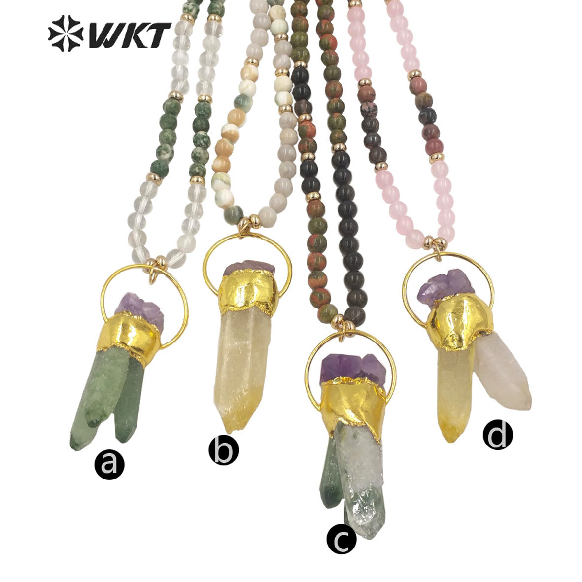 WT-N1340 WKT Natural Special Irregular Cluster Quartz Pendant Necklace With Colored Beads Big Wedding Party Necklace Jewelry
